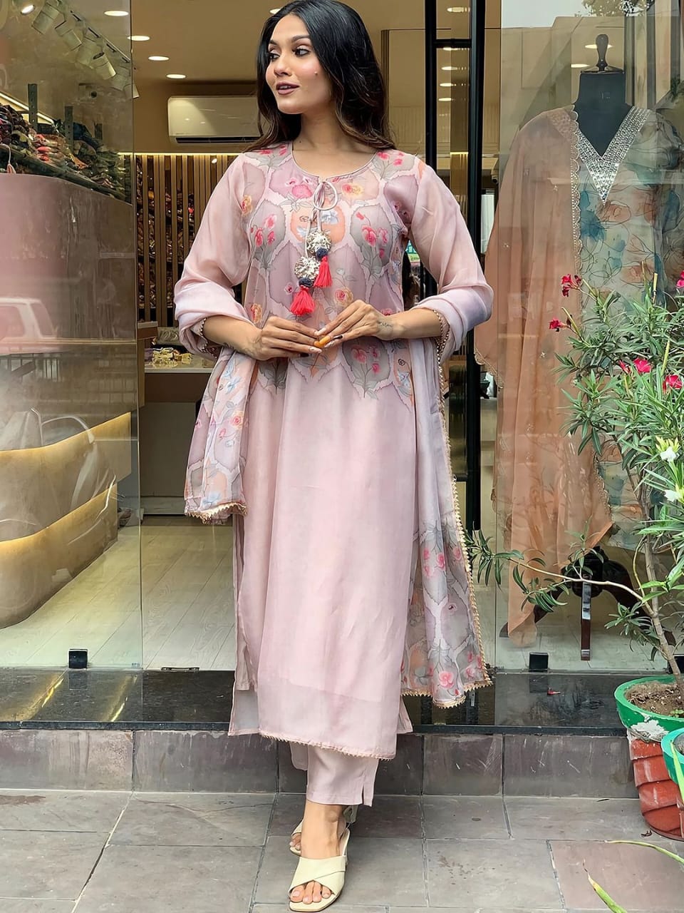 Kalaai Designer Taby Silk Printed Kurti With Bottom Dupatta Suppliers In India
